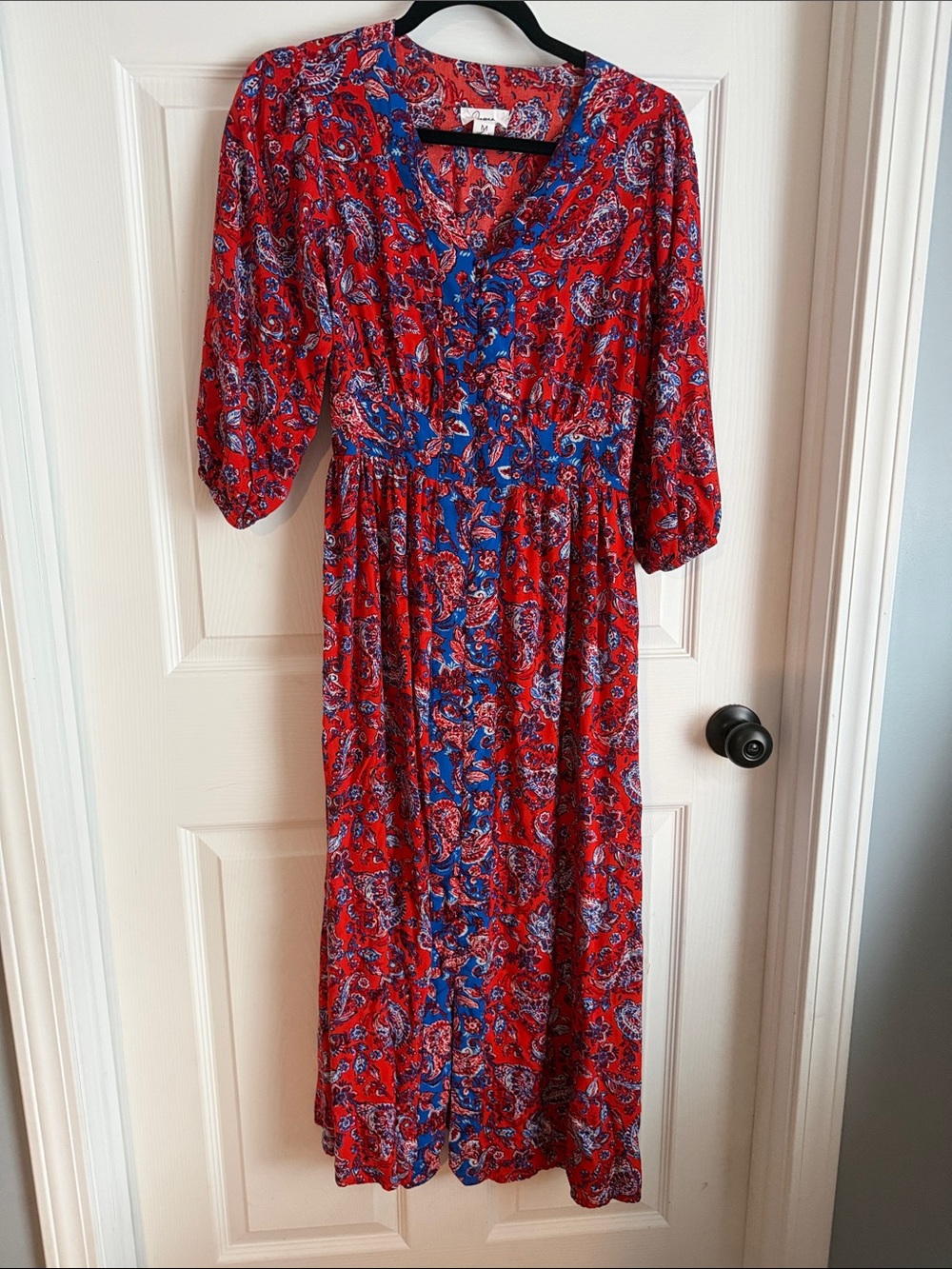 Japna Red and Blue Paisley Midi Dress
